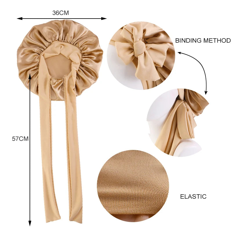 New Women Satin Bonnet Silky Sleep Cap Curly Hair Wrap For Sleeping Cap Adjustable Bonnets With Tie Band Nightcap Hair Care Cap