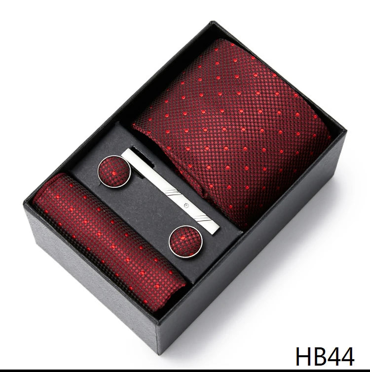 2023 New Style Wedding Gift Tie Pocket Squares Set Necktie Box Men Solid Black Suit Accessories Fit Wedding