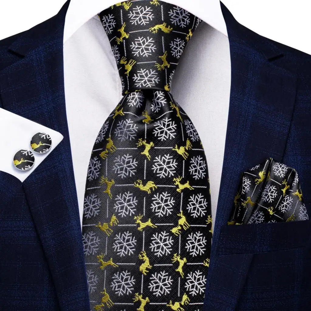Cravate élégante pour homme, motif cachemire, rayures noires et dorées, en soie, pour mariage, mouchoir, boutons de manchette, pour entreprise, fête, livraison directe