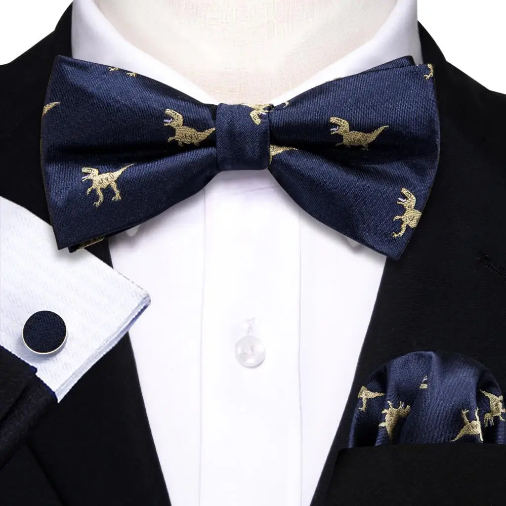 Barry.Wang Nœud papillon en soie bleu marine royal bleu ciel pour homme, ensemble de boutons de manchette, mouchoir, motif cachemire jacquard, motif floral, pour mariage et affaires