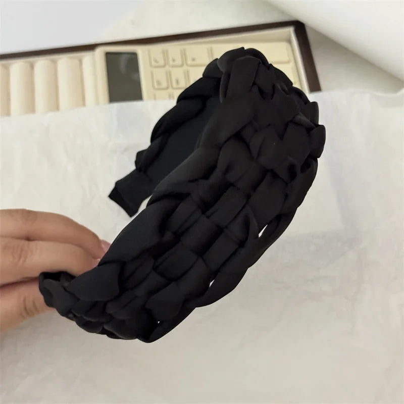 4.5-5CM Stunning Wide Women Headpiece Satin Cloth Braided Headbands for Woman Ladies Daily Shopping Party Head Hoop Accessories