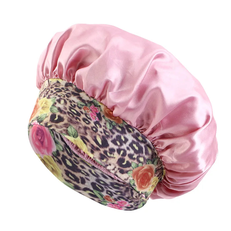 New Women's Satin Solid Sleeping Hat Night Sleep Hair Care Bonnet Nightcap Silky Shower Caps Comfortable Flower Band Unisex Cap