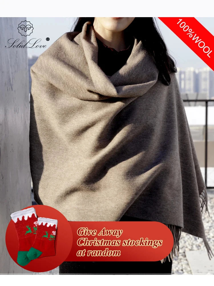 100% Wool Scarf Women Thickening Cashmere Winter Scars Shawls Fashion Female Pashmina Scarves Oversized Keep Warm Warps 300g