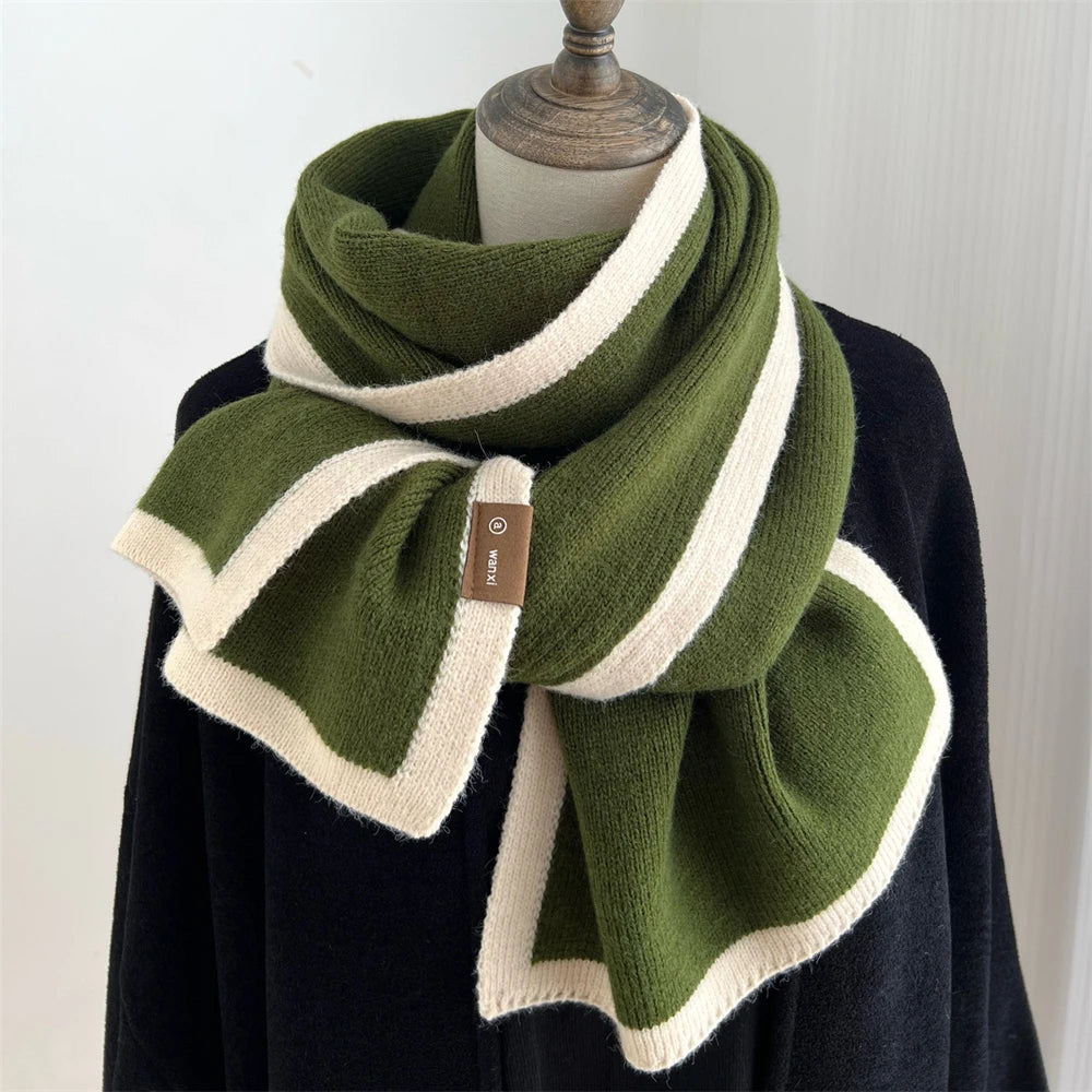 Fashion Solid Warm Cashmere Scarf for Women Winter Design Knitted Neckercheif Thick Woolen Yarn Shawl Neck Wrap Bufandas Muffler