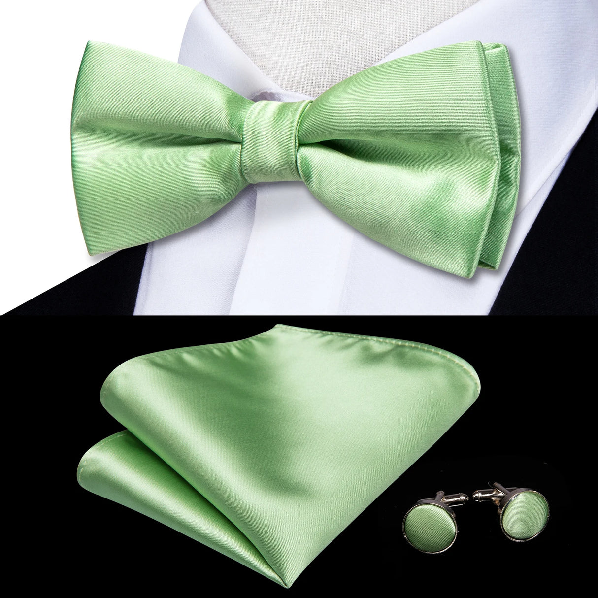 Hi-Tie Jacquard Silk Nœud papillon pour homme, ensemble de boutons de manchette et mouchoir, nœud papillon pré-noué, noir, blanc, gris, bleu, rouge, vert, rose, violet