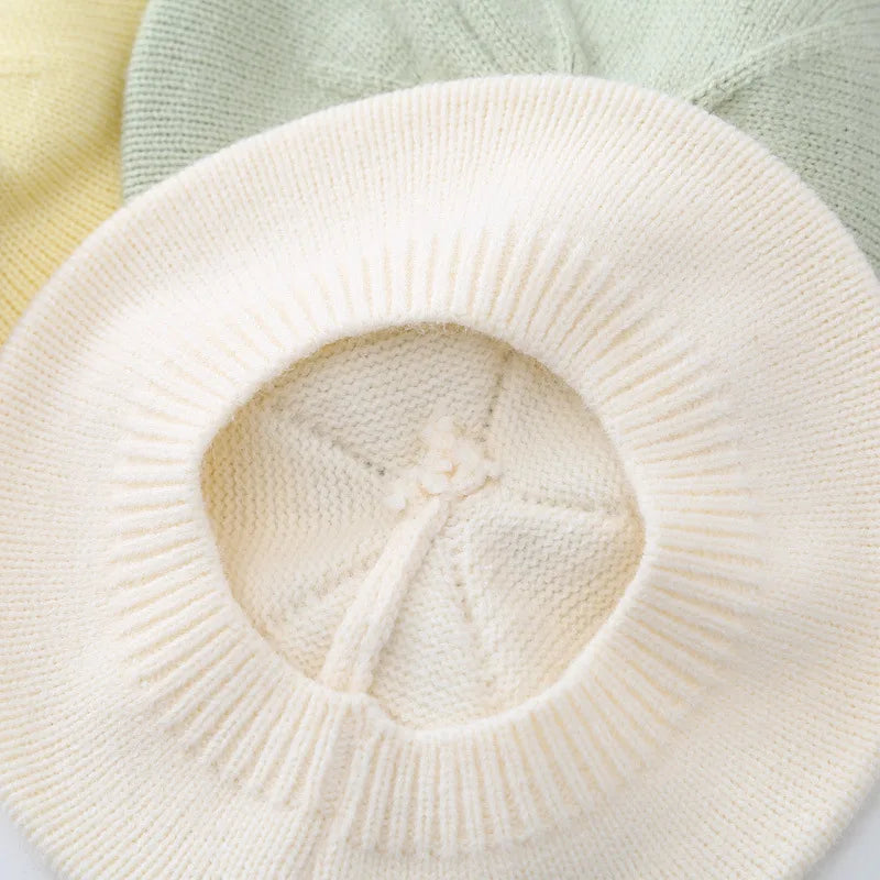 Fashion Baby Knitted Beret Hat Solid Color Children's Warm Hats Autumn Winter Painter Cap For Girls Kids Bonnet Accessories