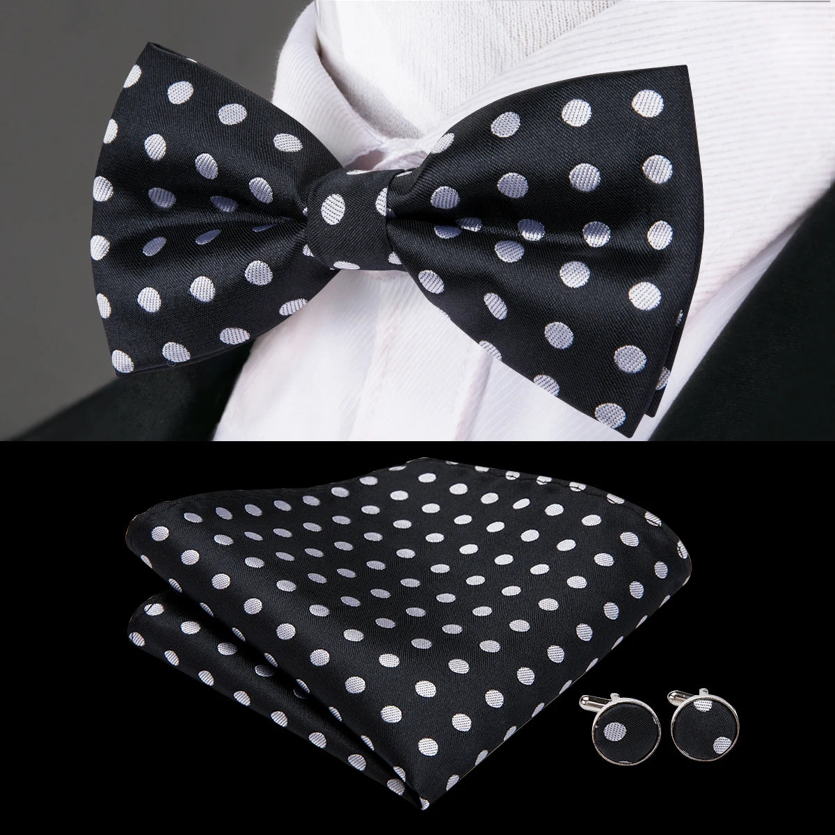 Hi-Tie Marque Soie Pré-noué Homme Nœud Papillon Mouchoir Boutons de Manchette Ensemble Nœud Papillon pour Homme Jacquard Solide Cachemire Floral Mariage Cadeau d'Affaires