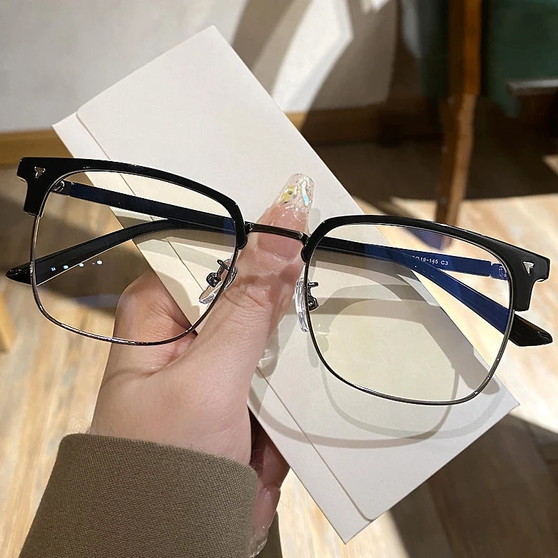 Blue Light Blocking Glasses for Men Women Retro Half Frame Computer Optical Vintage Square Eyewear Anti-radiation Eyeglasses