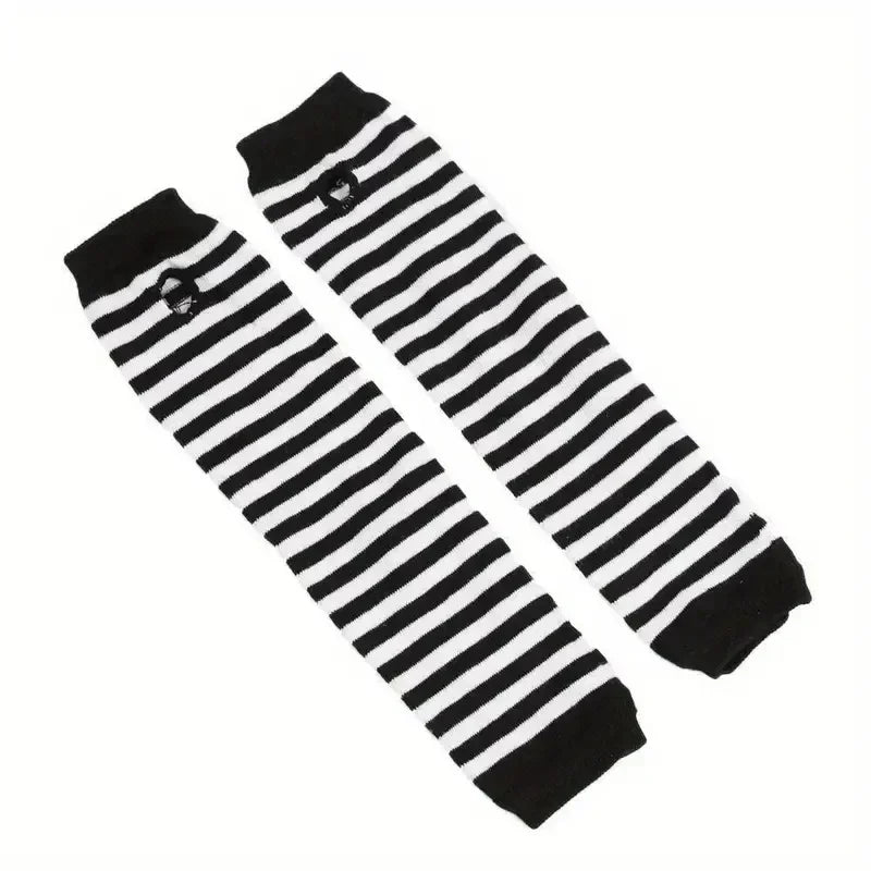 Y2K Gothic Lolita Gloves Arm Cover Harajuku Arm Warmers Black Grey Striped Fingerless Punk Long Wristband Metallic Unisex Gloves