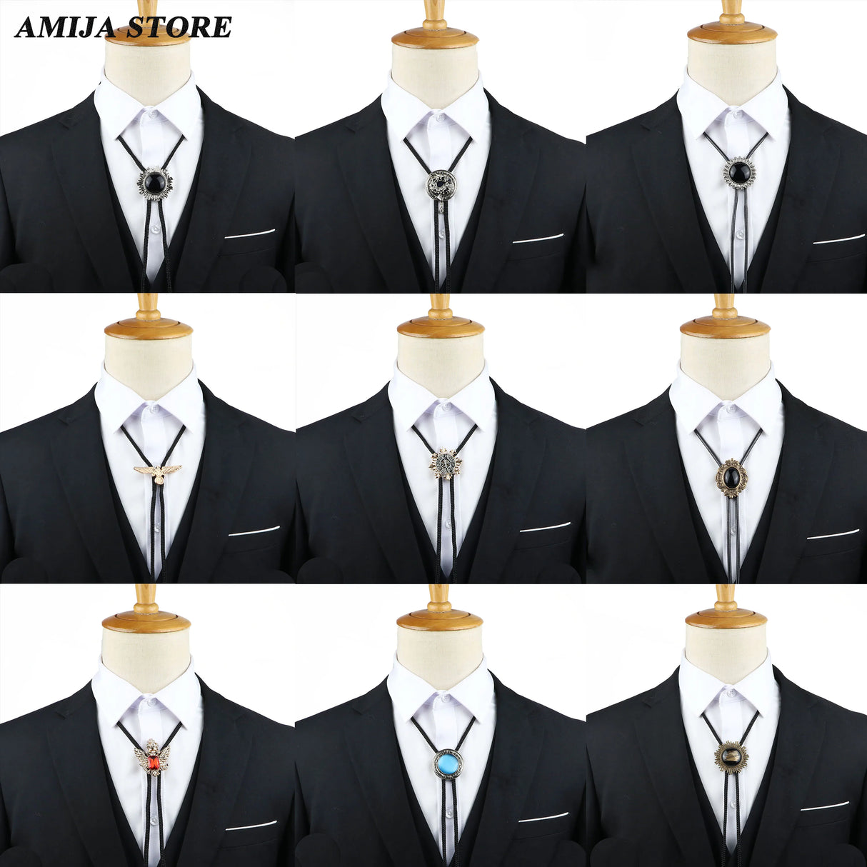 Vintage Bolo Tie Shirt Chain Cowboy Jazz Alloy Men Women Leather Rope Long Necklace Imitation Obsidian Sweater Chain Men Accesso