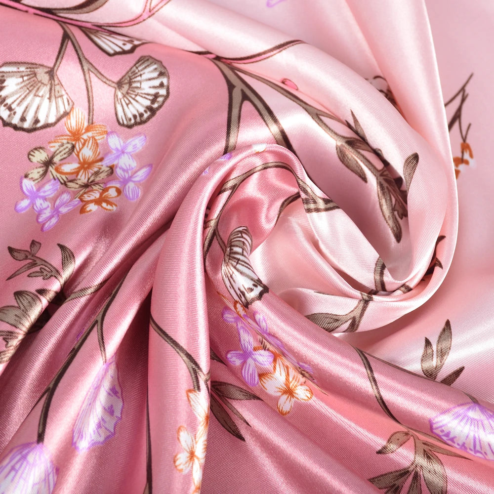 BYSIFA | Châle en soie rose pour femme, élégant, carré, en satin, motif floral, pour l'automne et l'hiver