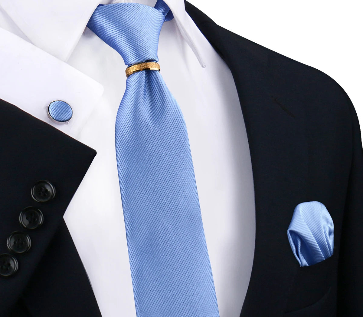 Ensemble de cravates en soie de luxe pour hommes, cravate, mouchoir, boutons de manchette avec anneau en métal doré, broche, costume, fête de mariage, accessoires pour hommes