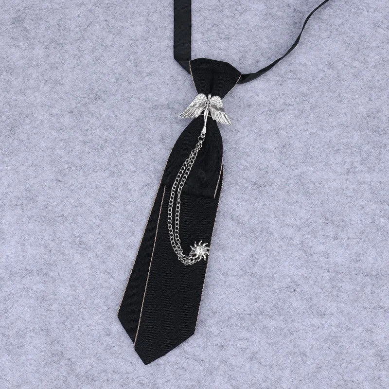 Cravate en ruban noir faite à la main, bijoux en strass cristal, chemises blanches pour hommes, étudiantes, garçons, col, cravates, uniformes, femmes
