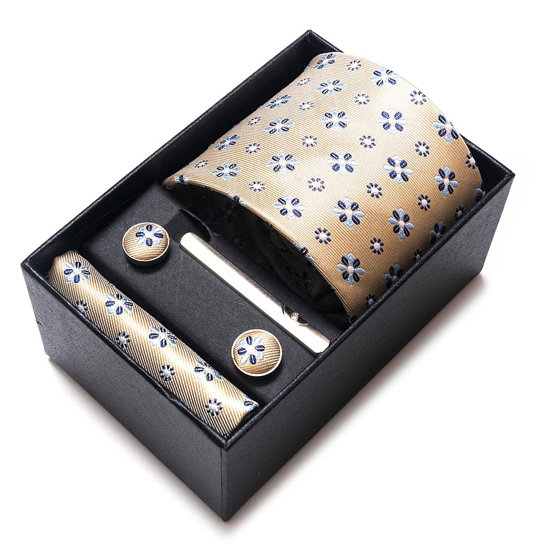65 Colors Fashion Tie Handkerchief Set Tie Clip Necktie Box Man's Shirt Dark Red Accessories Men Wedding Holiday Gift