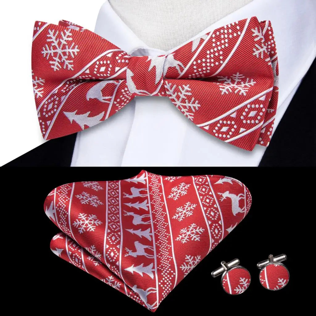 Hi-Tie Nœuds papillon verts de Noël pour hommes Cravate papillon en soie Ensemble de boutons de manchette et mouchoirs pour fête de mariage Nœud papillon uni à carreaux cachemire