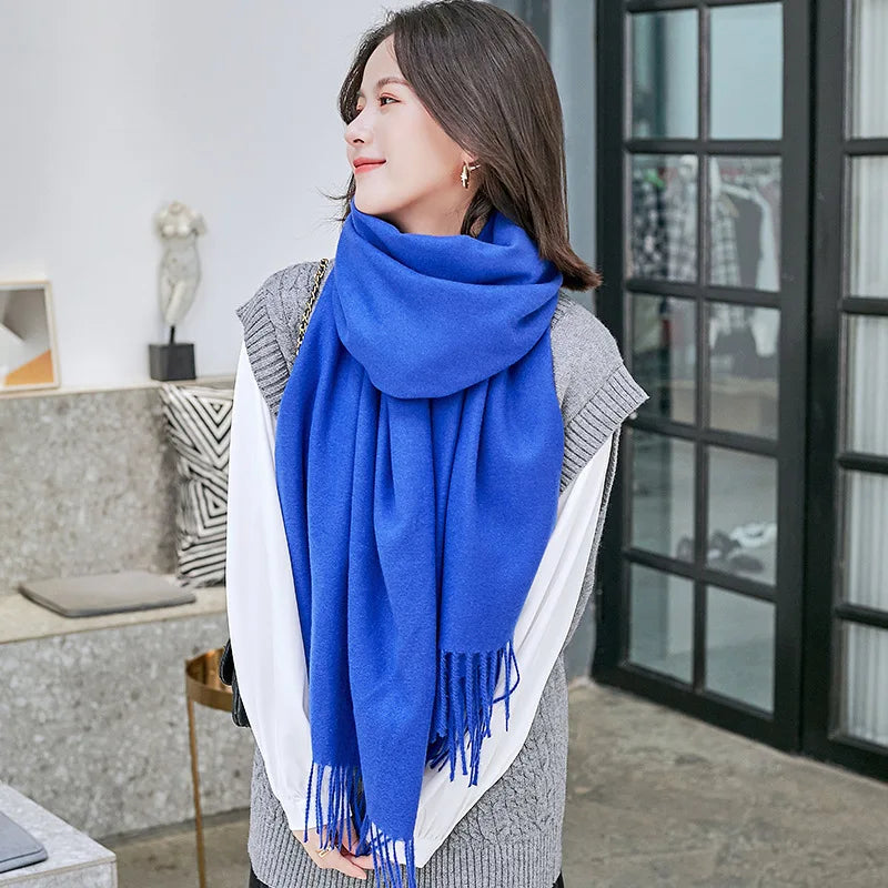Fashion Cashmere Womens Scarf Winter Thick Warm Solid Cape Wraps Female Bandana Pashmina Tassel Ladies Long Wrap Shawl Blanket