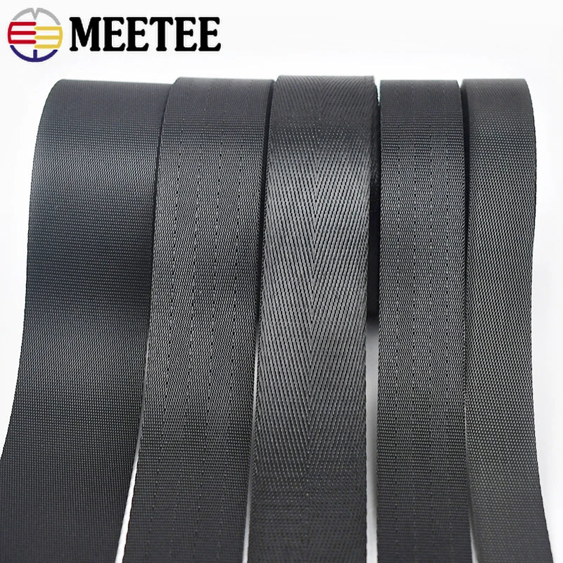 Meetee 5M 20/25/32/38mm Nylon Black Webbing Ribbons Bag Strap Band Belt Tape Webbings DIY Garment Sewing Material