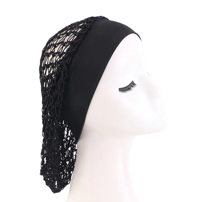 Women Stretchy Wide Band Crochet Hair Snood Mesh Net Wig Cap Head Cover Care Nightcap Pocket Wrap Dreadlock Headwear