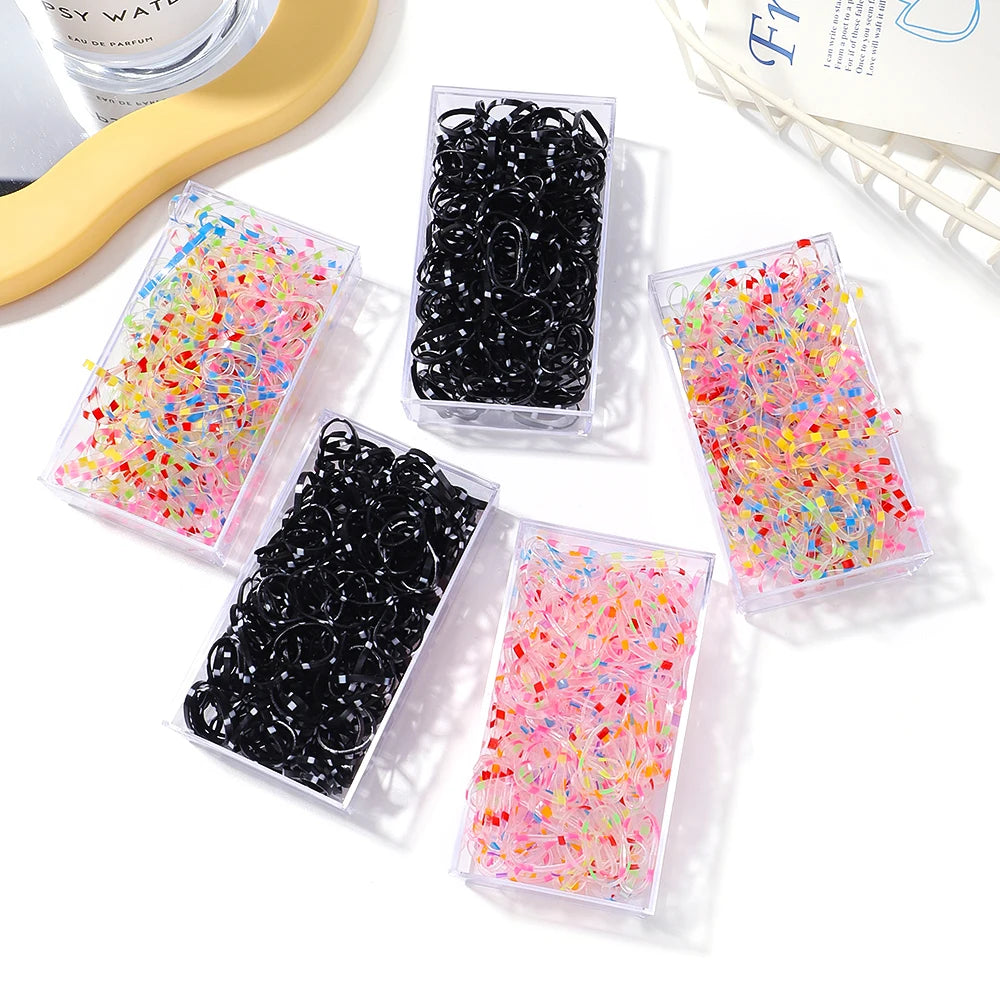 Lot de 1 000 élastiques à cheveux jetables colorés pour filles, accessoires pour cheveux, élastiques pour queue de cheval