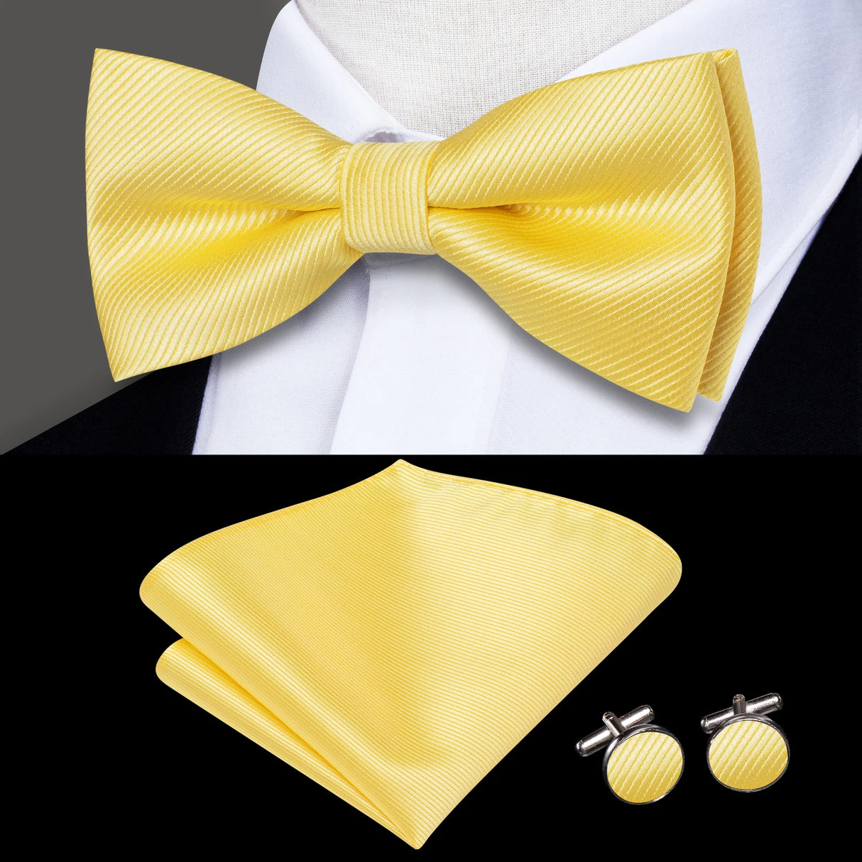 Hi-Tie Marque Soie Pré-noué Homme Nœud Papillon Mouchoir Boutons de Manchette Ensemble Nœud Papillon pour Homme Jacquard Solide Cachemire Floral Mariage Cadeau d'Affaires