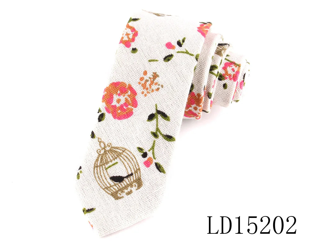Nouvelles cravates imprimées de créateur, cravates étroites décontractées pour hommes, cravates en coton floral de fête hip-hop, cravate fine