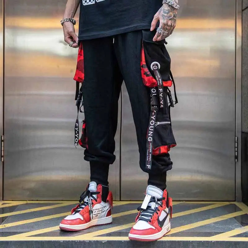 Stylish Techwear Men Cargo Pants Hip Hop Streetwear High Street Jogger Male Trousers Ribbons Pockets Harem Pants for Male