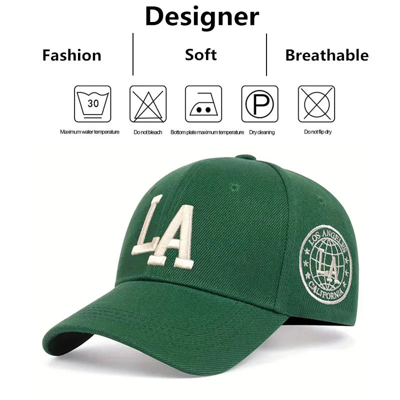Casquette de baseball unisexe brodée avec lettres « La » pour le printemps et l'automne, chapeau décontracté réglable pour l'extérieur, chapeau de protection solaire