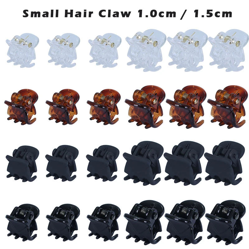 Lot de 10 pinces à cheveux pour femmes, 1,0 à 1,5 cm, petites pinces noires, marron, transparentes, en plastique, accessoires de coiffure pour enfants