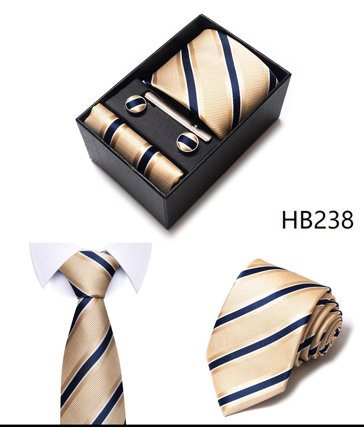 Cravate pour homme, tout nouveau style, cadeau de mariage, ensemble de pochettes, boîte à cravates, accessoires de costume noirs pour hommes