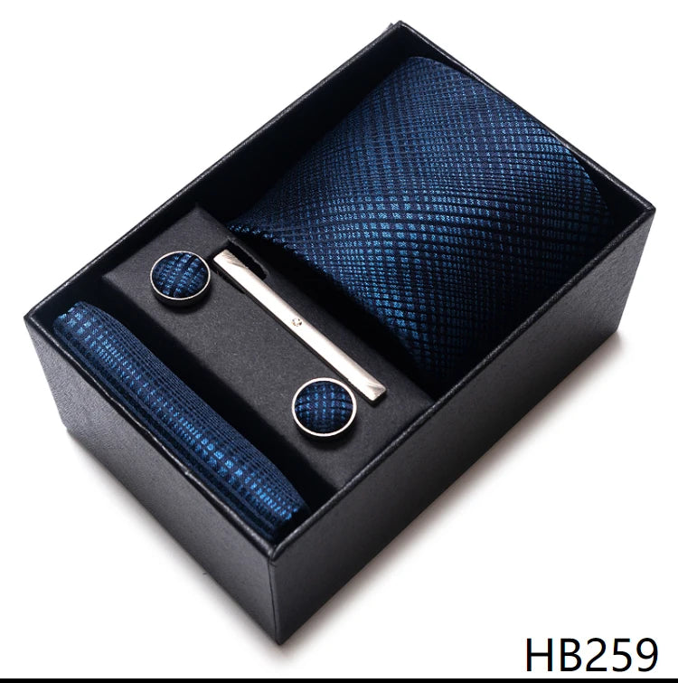 65 Colors Fashion Tie Handkerchief Set Tie Clip Necktie Box Man's Shirt Dark Red Accessories Men Wedding Holiday Gift
