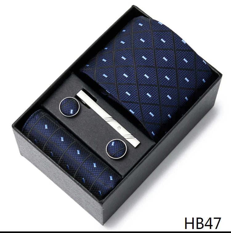 Gravatas For Men Luxury Tie Hanky Pocket Squares Cufflink Set Necktie Box Male Brown April Fool's Day