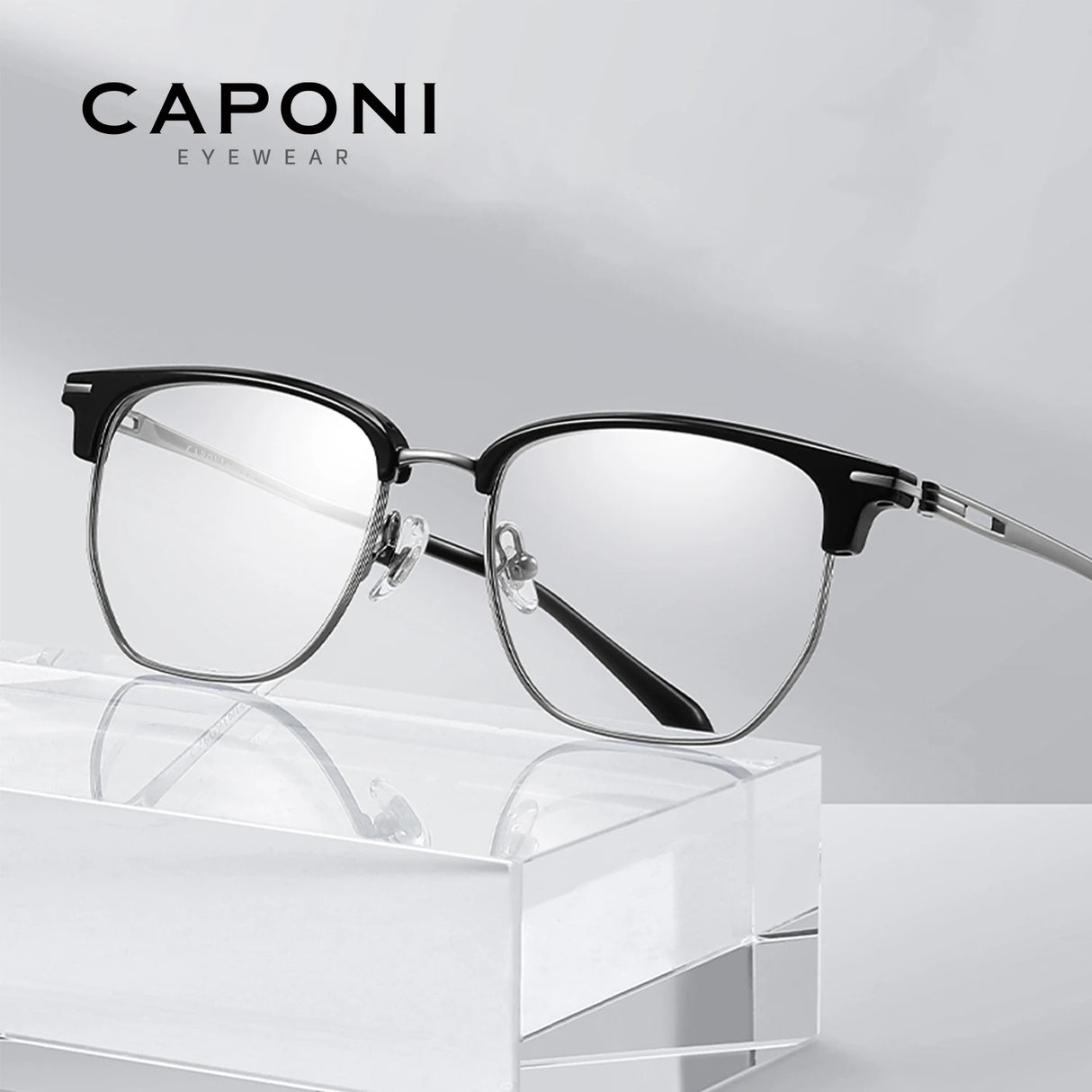 CAPONI Original Designer Men Glasses Frames Pure Titanium Business Eyewear Anti Blue Light Multifunctional Frame Glasses J23615