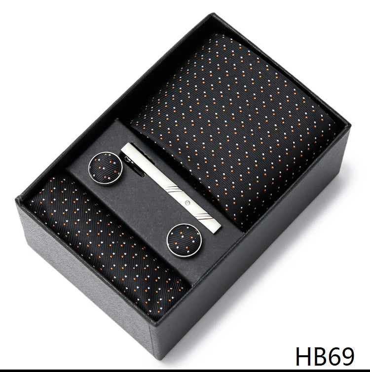 Gravatas For Men Luxury Tie Hanky Pocket Squares Cufflink Set Necktie Box Male Brown April Fool's Day