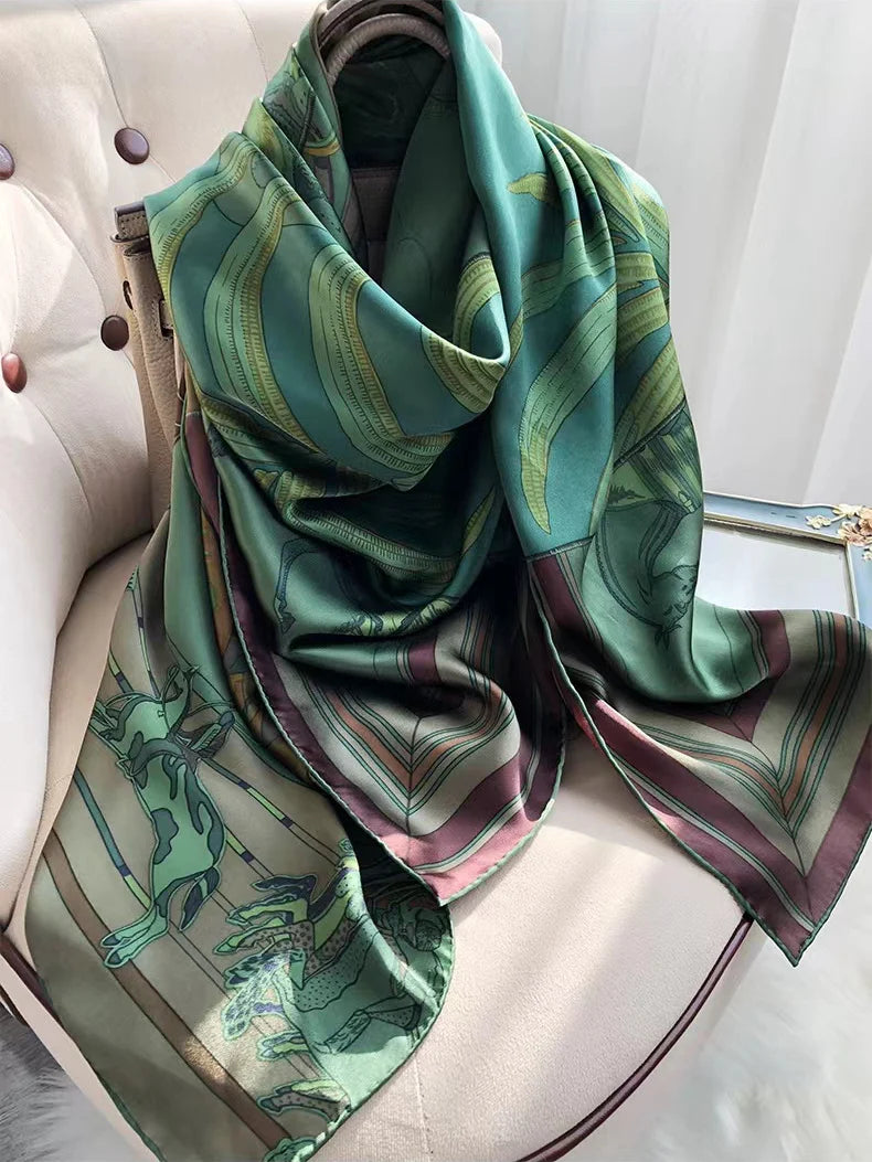 BYSIFA| Marke Grüner Schal aus reiner Seide für Damen, Foulard, Frühling/Herbst, 100 % Maulbeerseide, Schals, Herbst/Winter, lange Schals, Hijabs