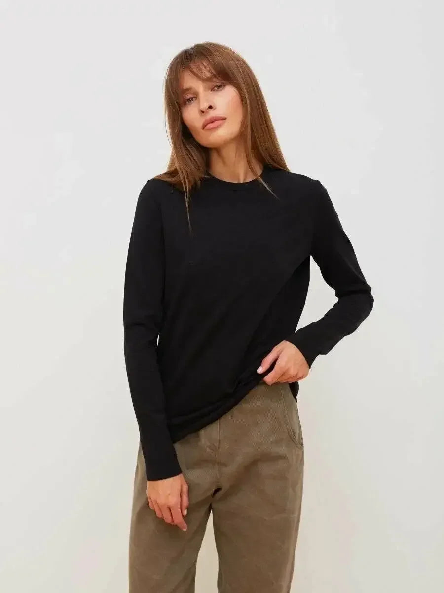 Camiseta Bornladies para mujer, 100 % algodón, básica, lisa, de manga larga, holgada, de gran tamaño, para primavera y otoño