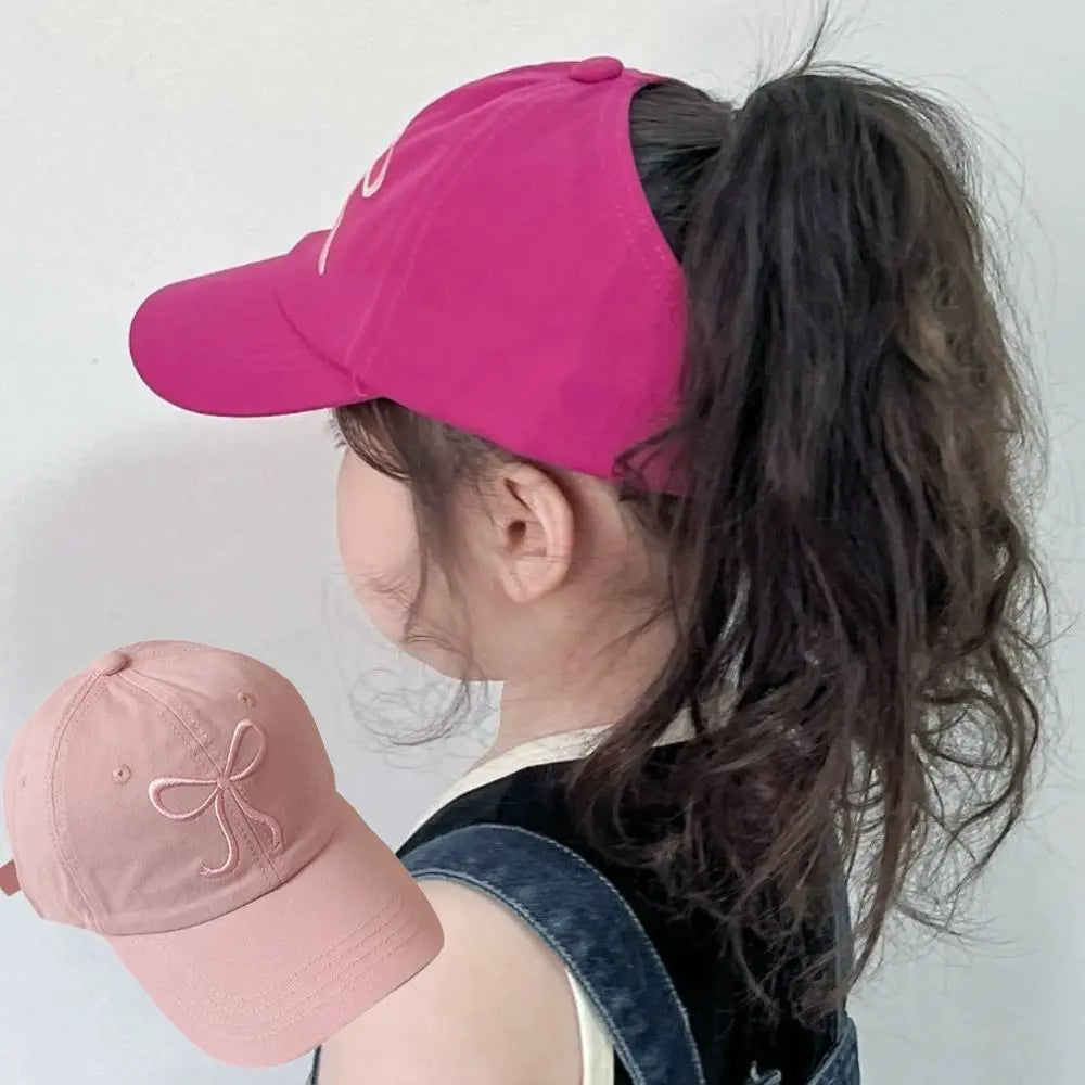 Casquette de baseball rose et blanc pour bébé fille, chapeau de soleil à queue de cheval haute, réglable, pour voyage et extérieur, nouveauté