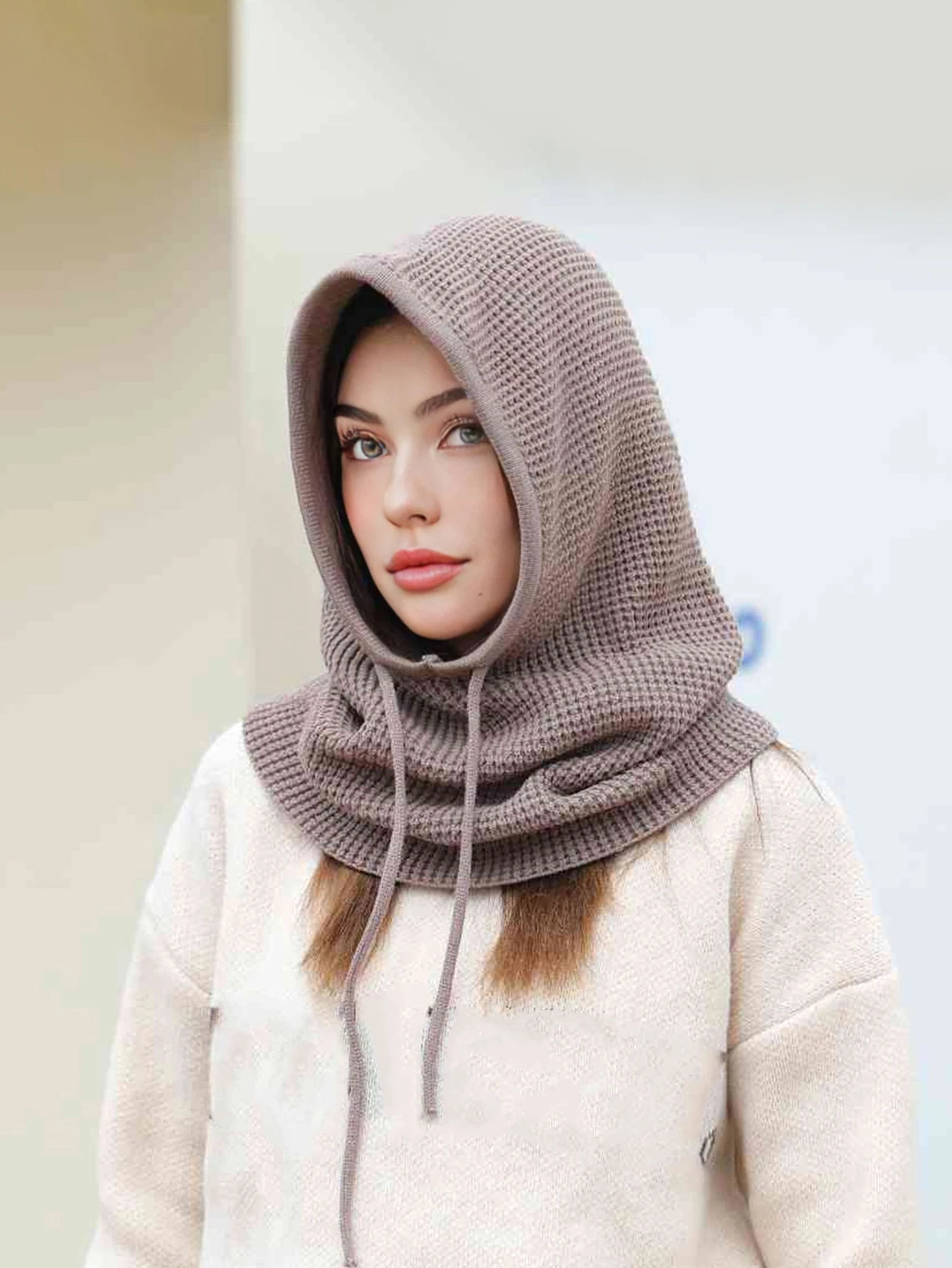 A Women Winter Beanie Hats One-Piece Knit Balaclavas Mask Neck Circle Scarf Ski Snow Hat