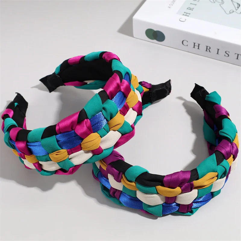4.5-5CM Stunning Wide Women Headpiece Satin Cloth Braided Headbands for Woman Ladies Daily Shopping Party Head Hoop Accessories