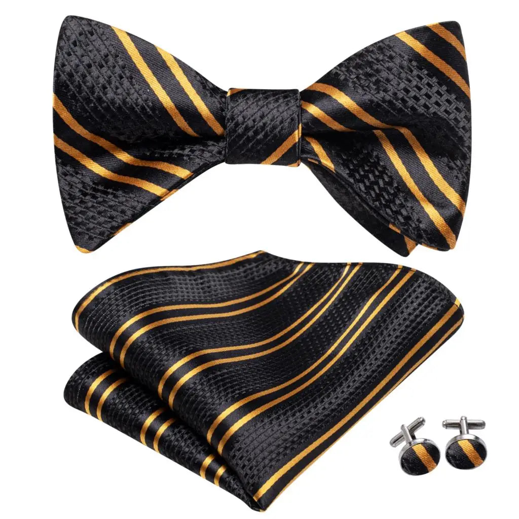 Hi-Tie Ensemble nœud papillon en soie pour homme, mouchoir et boutons de manchette, bleu, rouge, or, noir, blanc, jacquard, nœud papillon, mariage, affaires