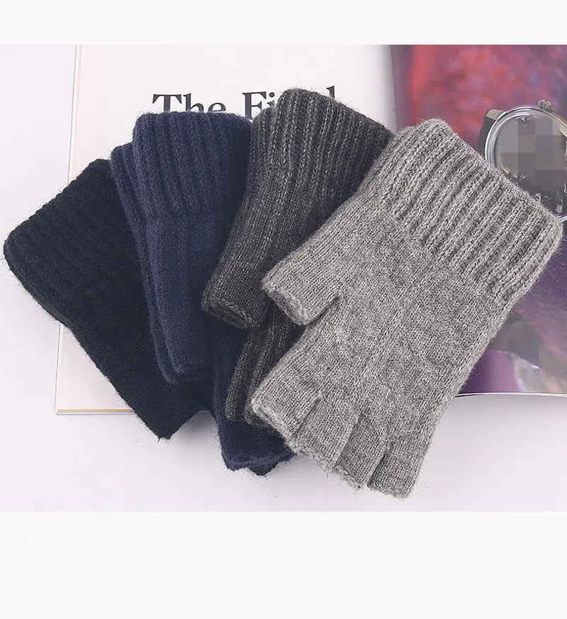 Thicken Wool Fingerless Knitted Gloves Men/Women Warm Stretch Elastic Solid Winter Outdoor Half Finger Gloves Cycling accessory