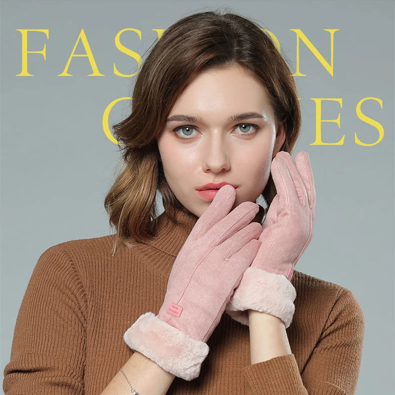 New Fashion Gloves Autumn Winter Cute Furry Warm Mitts Full Finger Mittens Women Outdoor Sport Female Gloves Screen