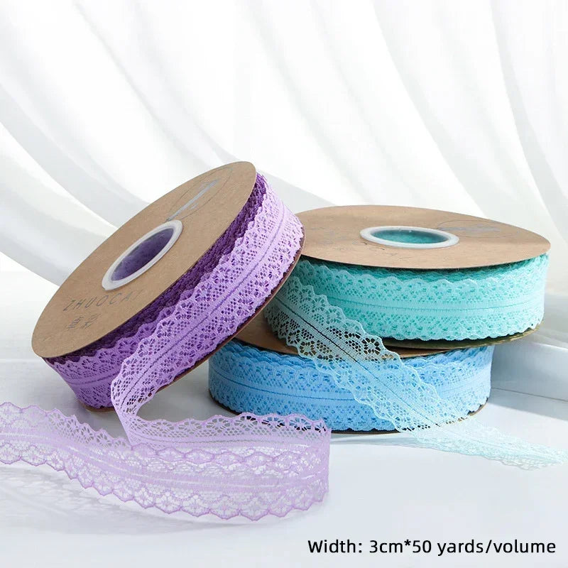 Lace Trim Ribbon 1.2 Inch Wide Vintage Pattern Roll Ribbons 50 Yards for Gift Wrapping Valentine's Day Floral DIY Crafts Sewing