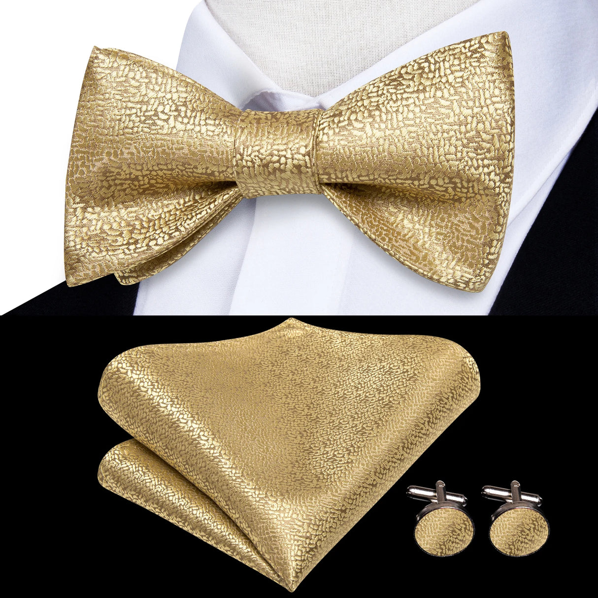 Hi-Tie Ensemble nœud papillon en soie pour homme, mouchoir et boutons de manchette, bleu, rouge, or, noir, blanc, jacquard, nœud papillon, mariage, affaires