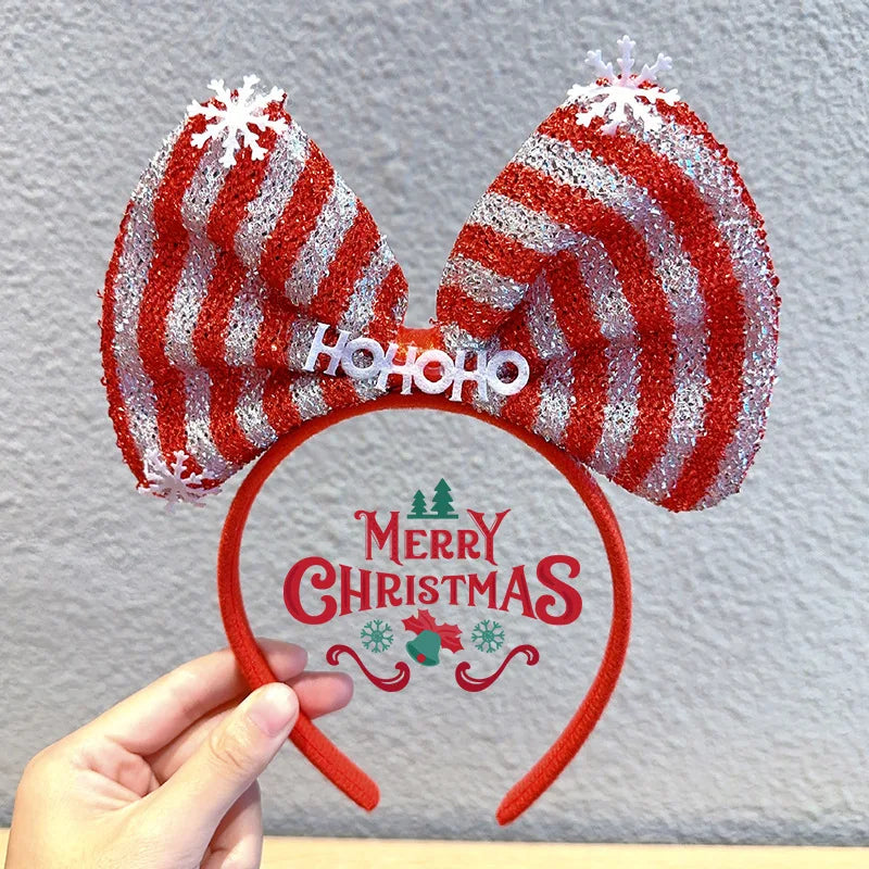 Navidad Bows Elastic Headbands for Adult Children's Hair Accessories Happy Christmas New Year Party Merry Xmas Headdress Supply
