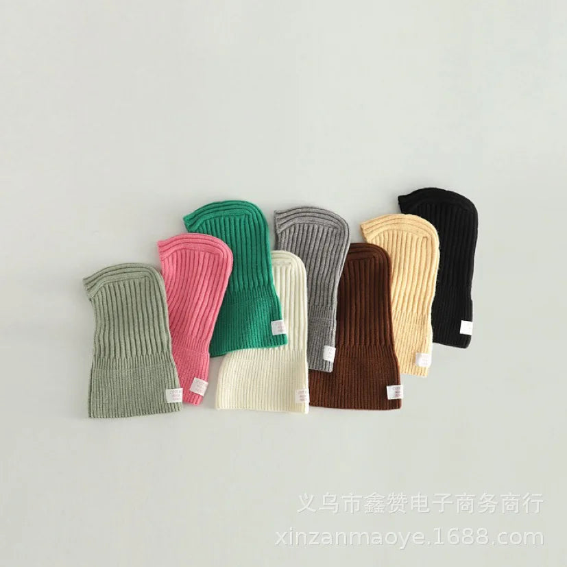 Fashion Children Soft Solid Colour Cap Scarf all-in-one Autumn Winter Thickened Knitted Ear Protection Cap Warm Hooded Warm