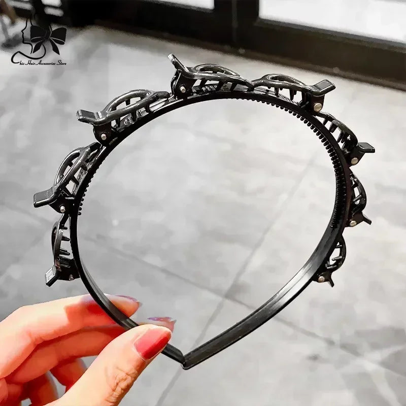 New Double Band Headbands for Women Hairstyle Fashion Non-Slip Hair Bands with Clips Bezel Hair Hoop Hair Headwear 머리띠