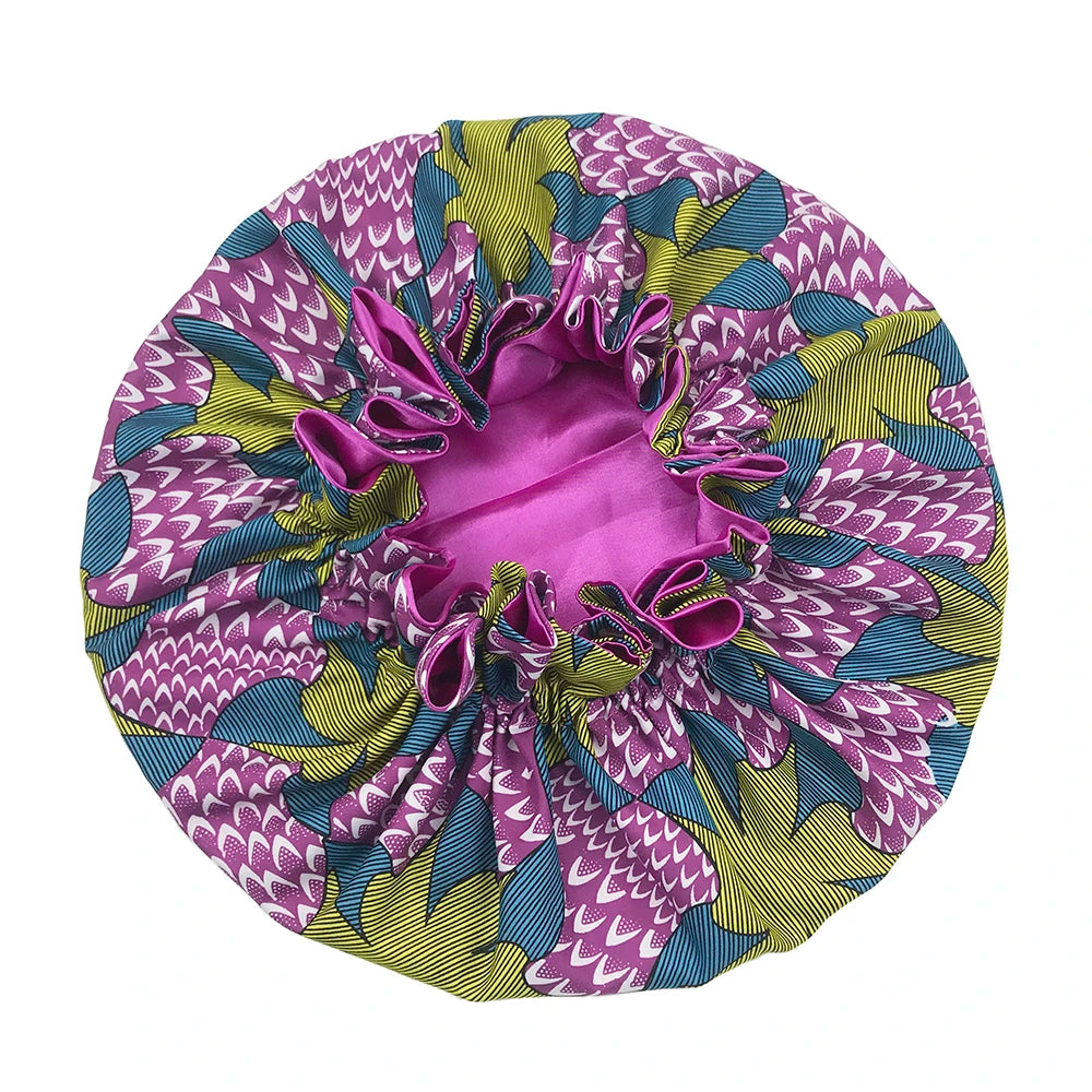 Double Layer Silky Satin Bonnet Women Sleeping Cap Large Reversible Satin Linned Night Sleep Headwrap Hat Hair Wrap Accessories