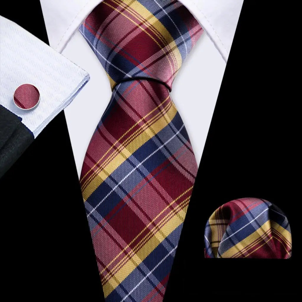 Barry.Wang Ensemble cravate et mouchoir en soie à carreaux pour homme, motif jacquard, idéal pour un mariage, un marié ou une équipe