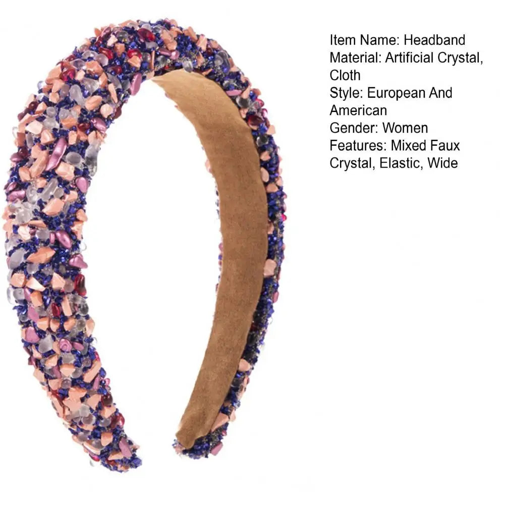Women Headband Artificial Crystal Embellished Wide Band Headwear Elastic Anti-slip Luxury Fashion Ladies Hair Hoop Accessories
