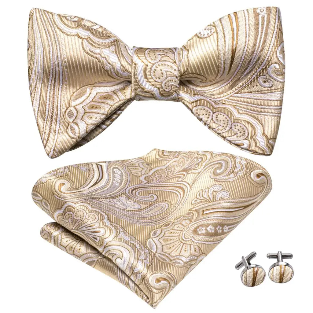 Hi-Tie Ensemble nœud papillon en soie pour homme, mouchoir et boutons de manchette, bleu, rouge, or, noir, blanc, jacquard, nœud papillon, mariage, affaires